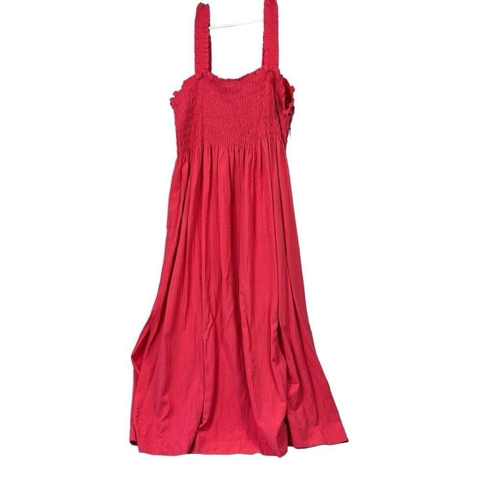 Calvin Klein Dress Womens 22W Maxi Smocked Bodice Sleeveless Ruffle Cinch Pink